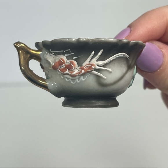 miniature japanese dragonware moriage teacups set of 2 demitasse 3d post-1921 - Picture 11 of 11